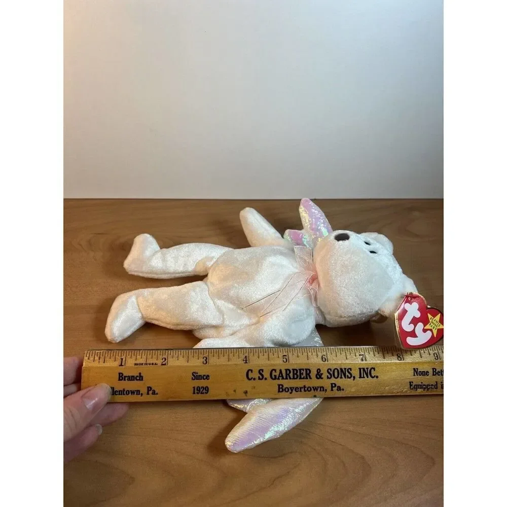 Retired Ty Beanie Babies Halo the Angel Bear Toy With Brown Nose, 1998